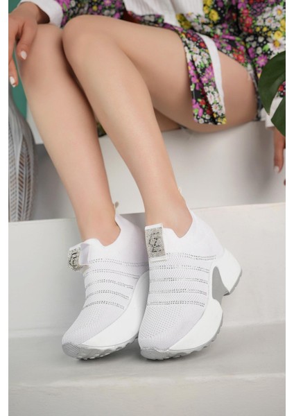 Kadın Gizli Topuk Taşlı Rahat Kalıp Triko Bağcıklı Spor Ayakkabı modelleri