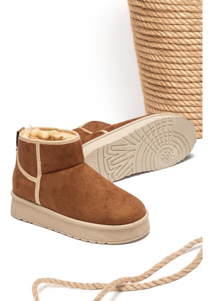 Kadın Taba Süet Bot Içi Kürklü Bilekte Kısa Topuklu Taban Kışlık Bot