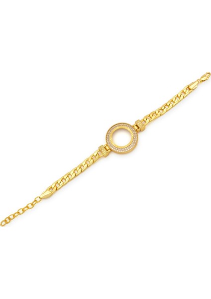 Altın Kaplama İmitasyon 2 Sıra Zirkon Taşlı Desenli Figaro Çeyrek Çerçeve Bileklik BLK-1169