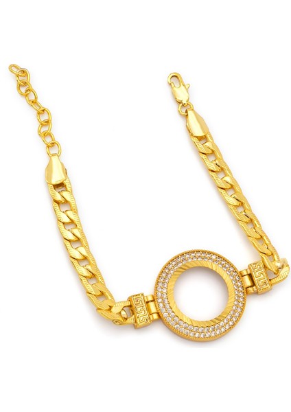 Altın Kaplama İmitasyon 2 Sıra Zirkon Taşlı Desenli Figaro Çeyrek Çerçeve Bileklik BLK-1169 fiyatları