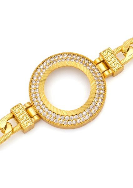 Altın Kaplama İmitasyon 2 Sıra Zirkon Taşlı Desenli Figaro Çeyrek Çerçeve Bileklik BLK-1169 modelleri