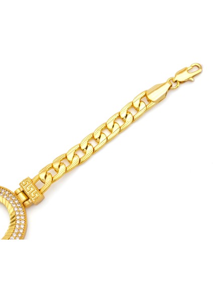 Altın Kaplama İmitasyon 2 Sıra Zirkon Taşlı Desenli Figaro Çeyrek Çerçeve Bileklik BLK-1169 fırsatları