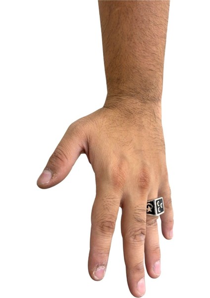 Kare Siyah Mineli Üç Hilal Gümüş Erkek Yüzük fırsatları