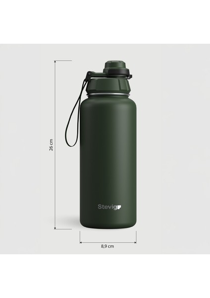 1 Hand Leak-Proof Sızdırmaz Çelik Termos 1000 Ml Green St-215