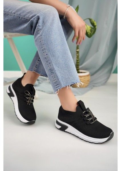 Kadın Nud Bağcıksız Taşlı Triko Kadın Sneaker