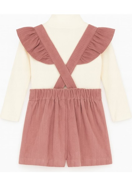 Kız Çocuk Pudra Renk Kadife Askılı Şortlu Tulum – Şık ve Rahat Günlük Kombin modelleri