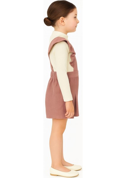 Kız Çocuk Pudra Renk Kadife Askılı Şortlu Tulum – Şık ve Rahat Günlük Kombin fırsatları