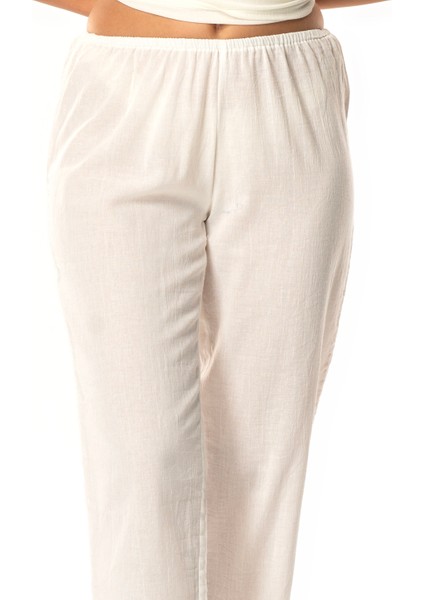 Şile Bezi Pamuk Rahat Kesim Beli Lastikli Jüpon Pantolon Astarı Krem Krm modelleri