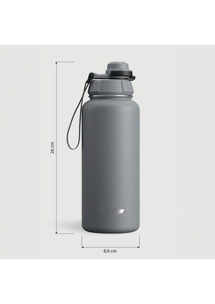 1 Hand Leak-Proof Sızdırmaz Çelik Termos 1000 Ml Grey St-214