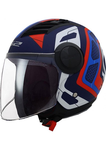 Aırflow Androıd Yarım Kask Mat Mavi-Kırmızı