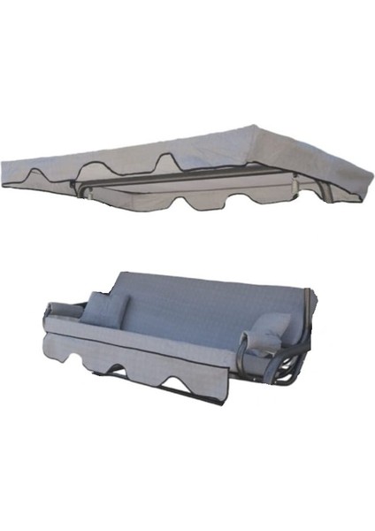 Süngersiz 3 Kişilik Salıncak Minder Seti (Pamuklu Kumaş)-Gri YENİ