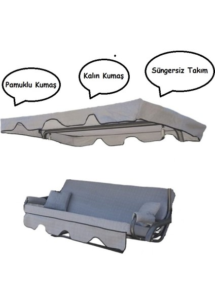 Süngersiz 3 Kişilik Salıncak Minder Seti (Pamuklu Kumaş)-Gri YENİ fiyatları