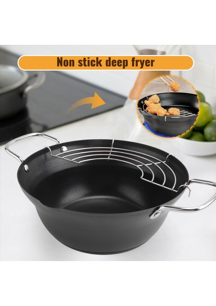 20CM Kolay Dökün Yapışmaz Kaplama Tempura Fritöz Pot Yağ Damlalıklı Raf Japon Tarzı Mini Derin Kızartma Tavası (Yurt Dışından) fırsatları