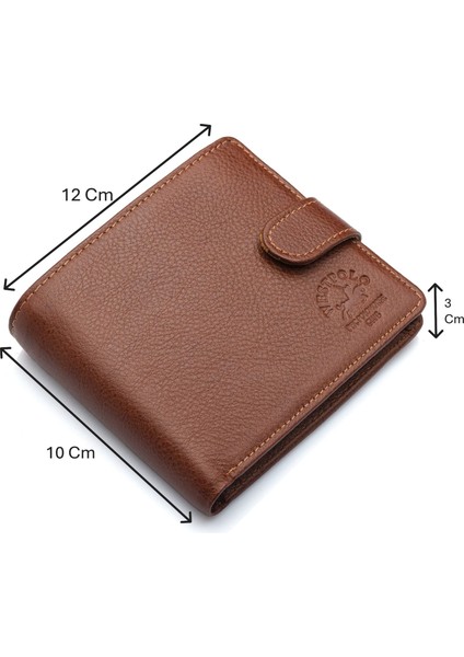 Hakiki Deri Kağıt Para, Bozuk Para ve Kart Bölmeli Patlı Erkek Cüzdanı - Taba