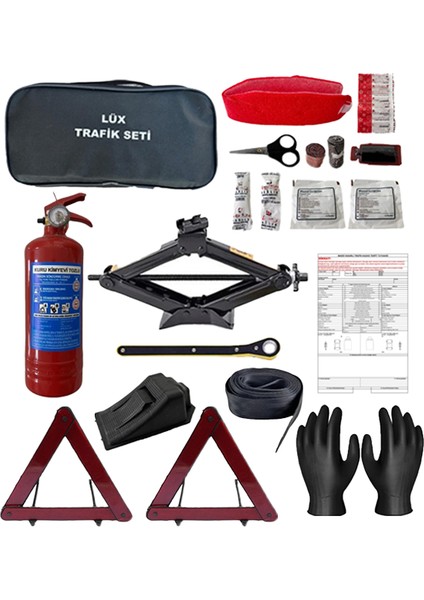 4 Parça Trafik Seti Kriko+Trafik Seti+ Kaza Tutanağı+ Eldiven
