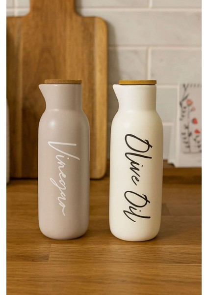 2'li Porselen Bambu Kapaklı Renkli ve Şık Yağlık-Sirkelik Seti 400ML 19CM
