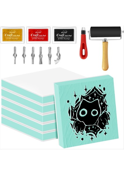 6pcs 2 Inç x 2 Inç Kauçuk Oyma Bloklar, Linolum Blok Damga Yapımı Kiti Yeni Başlayanlar Için Dıy Pul Yapımı (Yurt Dışından)