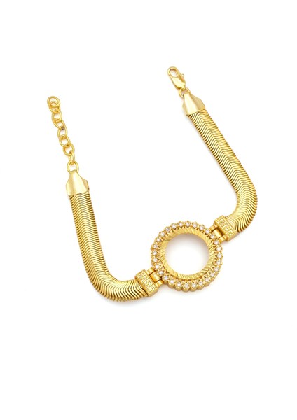 Altın Kaplama İmitasyon Zirkon Taşlı İşlemeli İtalyan Çeyrek Çerçeve Bileklik BLK-1167 fiyatları