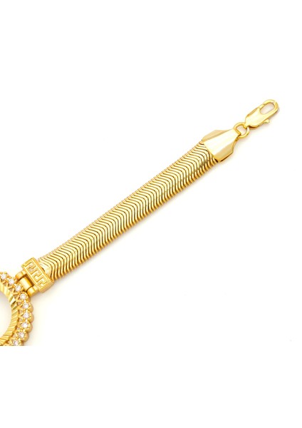 Altın Kaplama İmitasyon Zirkon Taşlı İşlemeli İtalyan Çeyrek Çerçeve Bileklik BLK-1167 fırsatları