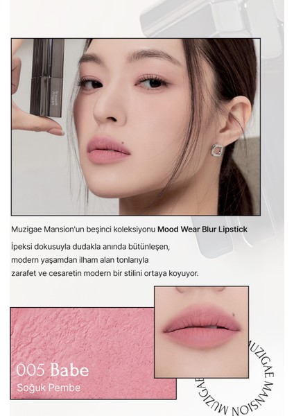 Pürüzsüz Görünüm Sunan Kadifemsi Ruj MUZIGAE MANSION Moodwear Blur Lipstick (005 Babe)