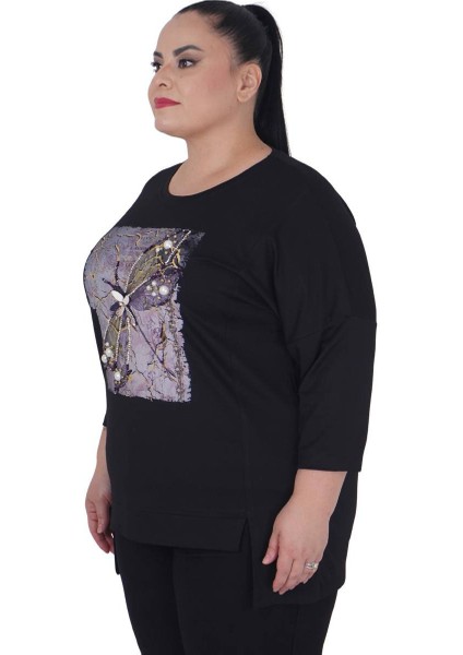 Büyük Beden Taş Işlemeli Baskılı Bluz fiyatları