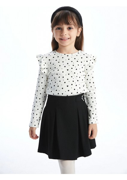 Lcw Kids Ekru Bisiklet Yaka Uzun Kollu Baskılı Kız Çocuk Tişört