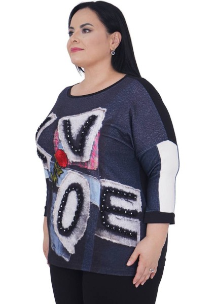 Büyük Beden Çiçek Nakışlı Love Nakışlı Kışlık Oversize Bluz fiyatları