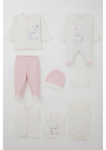 Kız Bebek Hastane Çıkışı 8 Li Scooter Perisi Uçurtma Uçuran Tavşancık Nakışlı 0-3 Ay, Beyaz