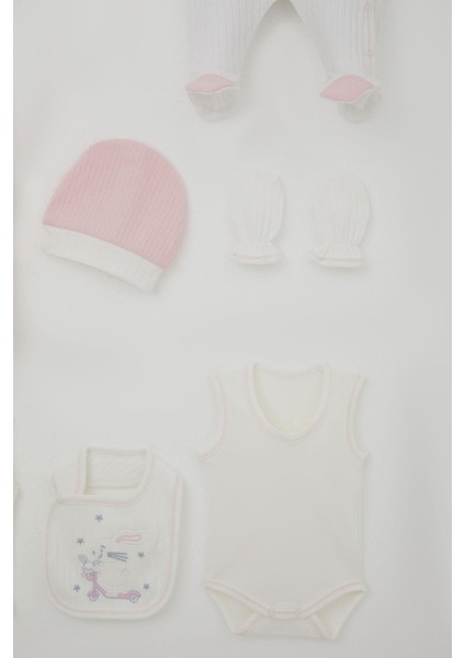 Kız Bebek Hastane Çıkışı 8 Li Scooter Perisi Uçurtma Uçuran Tavşancık Nakışlı 0-3 Ay, Beyaz