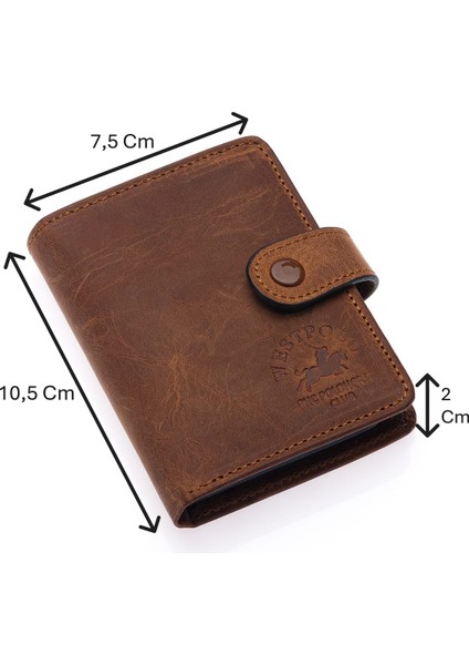 Hakiki Eskitme Deri Kağıt Para ve Bol Kart Bölmeli Patlı Unisex Kartlık Cüzdan - G2 Taba