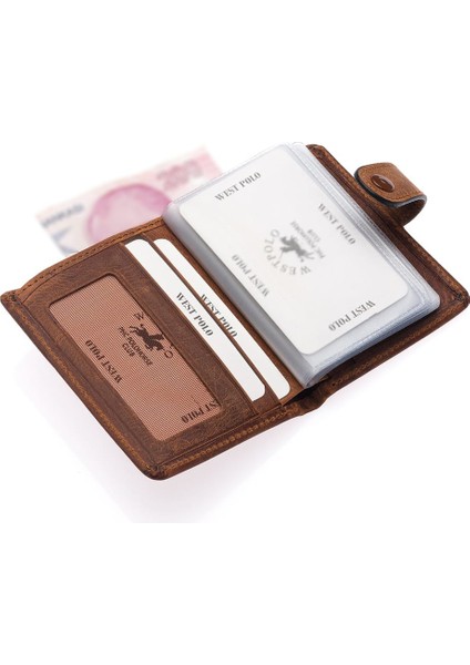 Hakiki Eskitme Deri Kağıt Para ve Bol Kart Bölmeli Patlı Unisex Kartlık Cüzdan - G2 Taba fırsatları