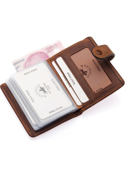 Hakiki Eskitme Deri Kağıt Para ve Bol Kart Bölmeli Patlı Unisex Kartlık Cüzdan - G2 Taba indirimleri