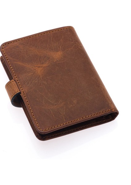Hakiki Eskitme Deri Kağıt Para ve Bol Kart Bölmeli Patlı Unisex Kartlık Cüzdan - G2 Taba