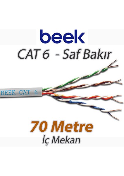Cat6 70 Metre U-Utp Iç Mekan Saf Bakır Data Kablosu 4X2X23 Awg Lszh (Low Smoke Zero Halogen)