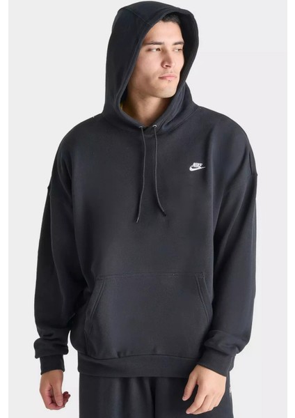 Nsw Clup Fleece Hoodie Oversize Geniş Kesim Siyah Erkek Sweatshrit