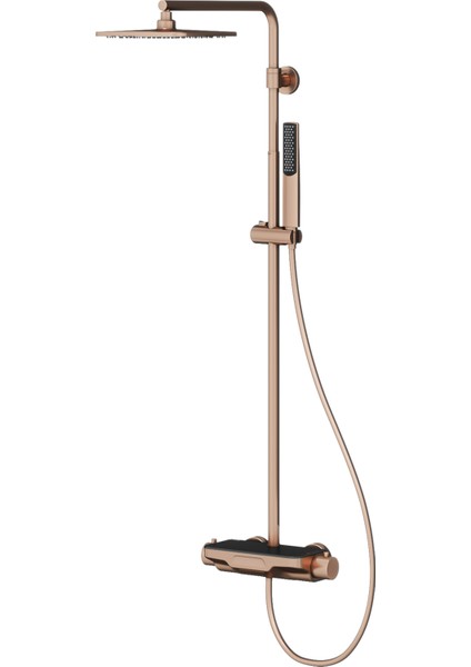 Perla Termostatik 3 Yönlü Duş Kolonu-Rose Gold /siyah Cam