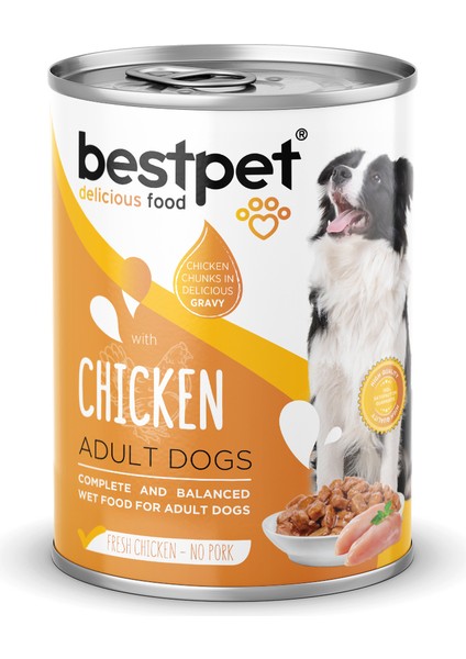 Mtxdpn Bestpet 400 gr x 12 Adet Yetişkin Köpekler Için, Taze Tavuk Parça Etli ve Soslu Yaş Mama