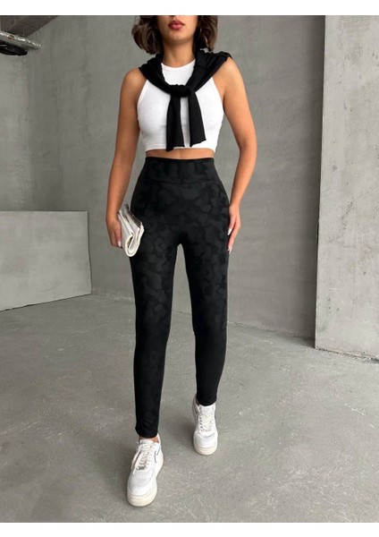 Gizli Yan Fermuarlı Bulut Desenli Tayt Siyah H248638 indirimleri