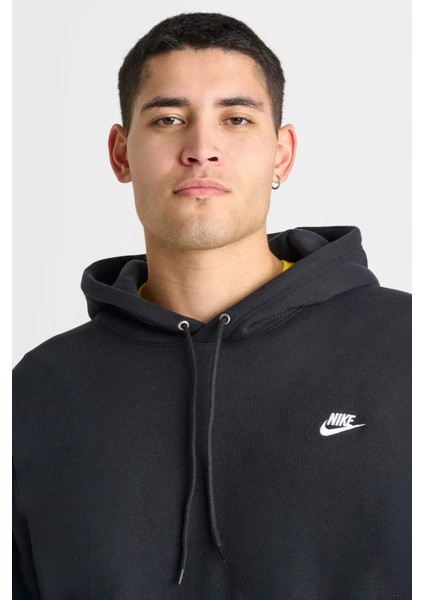 Nsw Clup Fleece Hoodie Oversize Geniş Kesim Siyah Erkek Sweatshrit modelleri