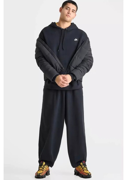 Nsw Clup Fleece Hoodie Oversize Geniş Kesim Siyah Erkek Sweatshrit indirimleri