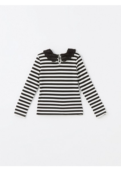 Lcw Kids Siyah Bebe Yaka Çizgili Kız Çocuk Tişört modelleri