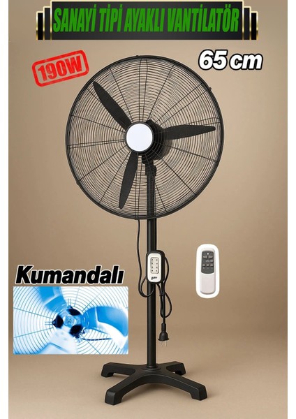 Sanayi Tipi 65 cm 190W Ayaklı Kumandalı Vantilatör Sessiz Geniş Alanlara Uygun Endüstriyel Güçlü Mft