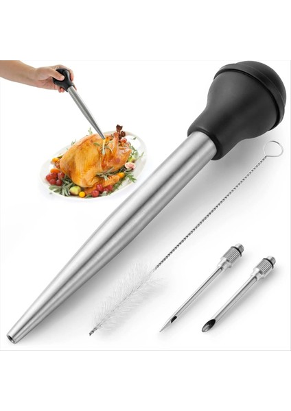Hindi Baster Pişirme Için Gıda Sınıfı Metal Hindi Baster Şırıngası Et Barbekü Sos Tüpü Çıkarılabilir Iğneler ile (Yurt Dışından) fırsatları