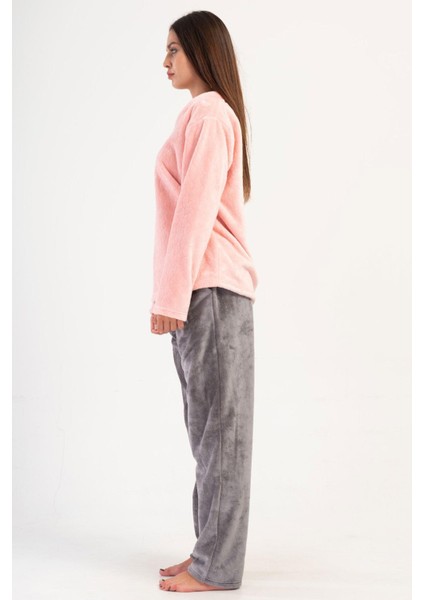 Kadın Pembe Renk Uzun Kollu Welsoft Kumaş Pijama Takımı C8T1N1304 modelleri