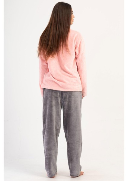 Kadın Pembe Renk Uzun Kollu Welsoft Kumaş Pijama Takımı C8T1N1304 fırsatları