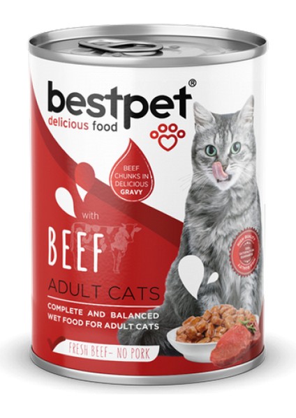 Mtxdpn Bestpet 400 gr x 12 Adet Yetişkin Kediler Için, Taze Sığır Parça Etli ve Soslu Yaş Mama