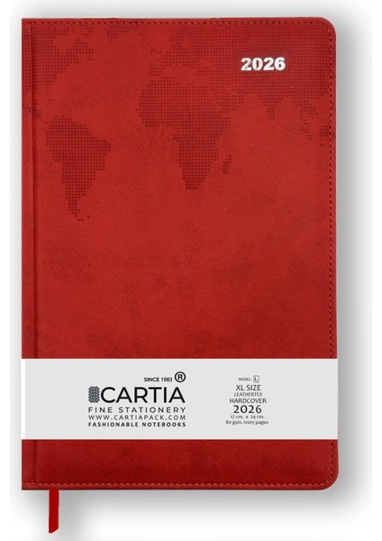 2026 Ajanda Kırmızı Dünya Haritalı 17X24 A Model