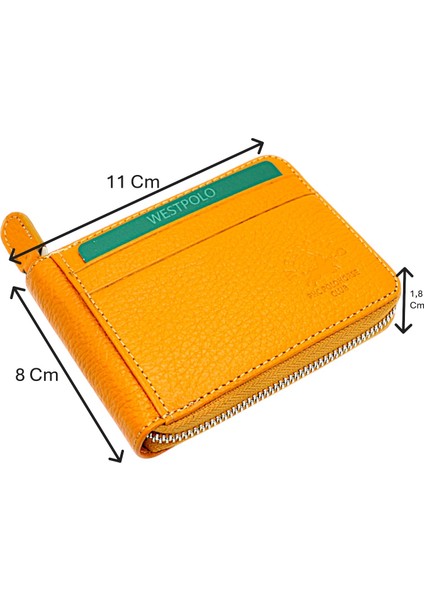 Mira Hakiki Deri Unisex Cüzdan, Kartlık - Hardal