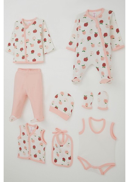 Kız Bebek Hastane Çıkışı 8 Li Sevimli Minik Elma Desenli 0-3 Ay, Ekru fiyatları