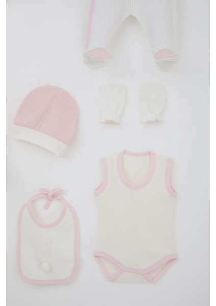 Kız Bebek Hastane Çıkışı 8 Li Ponponlu Tavşancık Nakışlı 0-3 Ay, Beyaz